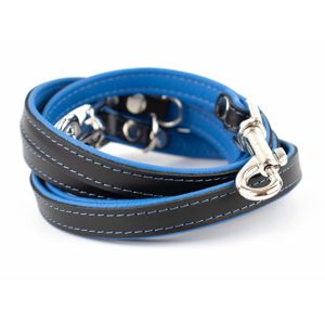 Vsepropejska Delux kožené přepínací vodítko pro psa | 220cm Barva: Černo-modrá