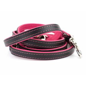 Vsepropejska Delux kožené přepínací vodítko pro psa | 220cm Barva: Černo-růžová