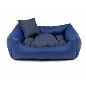 Vsepropejska Delux modrý kožený pelech pro psa s polštářkem Rozměr: 70 x 55 cm