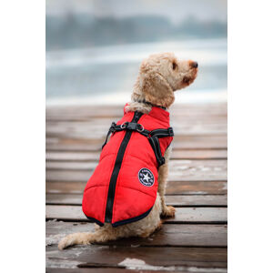 Vsepropejska Achar zimní bunda pro psa s postrojem Barva: Červená, Délka zad (cm): 49, Obvod hrudníku: 64 - 68 cm