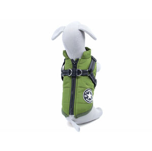 Vsepropejska Achar zimní bunda pro psa s postrojem Barva: Zelená, Délka zad (cm): 26, Obvod hrudníku: 38 - 42 cm