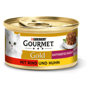 Krmivo pro kočky značky GOURMET Gold, Rafinované ragú Duetto s hovězím a kuřecím masem 24 × 85 g